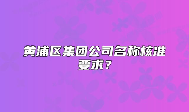 黄浦区集团公司名称核准要求？