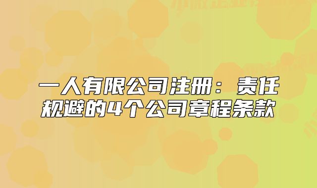 一人有限公司注册：责任规避的4个公司章程条款