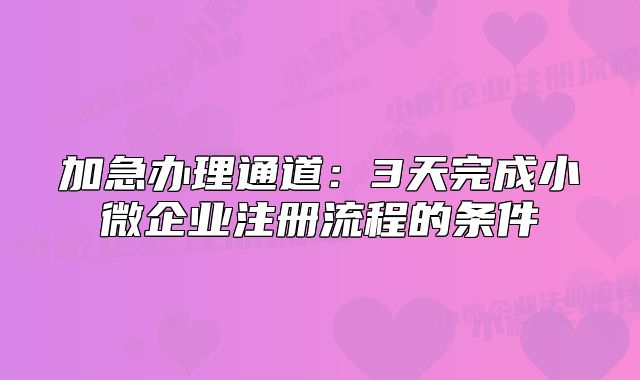 加急办理通道:3天完成小微企业注册流程的条件