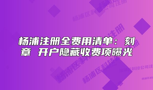 杨浦注册全费用清单：刻章 开户隐藏收费项曝光