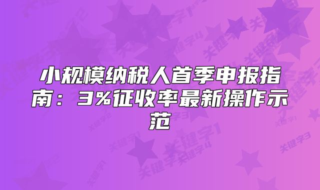 小规模纳税人首季申报指南：3%征收率最新操作示范
