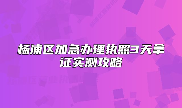 杨浦区加急办理执照3天拿证实测攻略