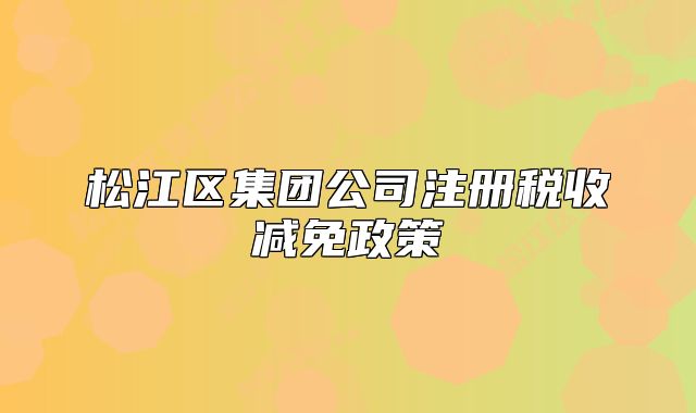 松江区集团公司注册税收减免政策