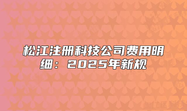 松江注册科技公司费用明细：2025年新规