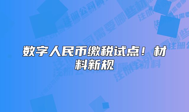 数字人民币缴税试点!材料新规