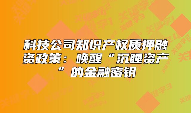 科技公司知识产权质押融资政策：唤醒“沉睡资产”的金融密钥
