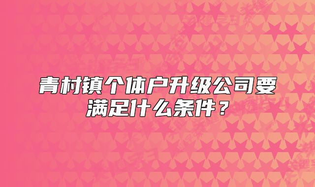 青村镇个体户升级公司要满足什么条件？