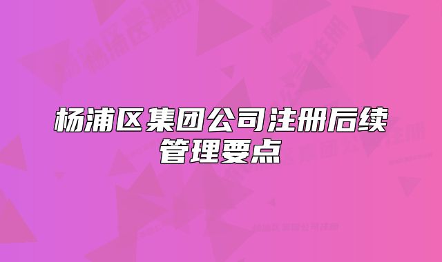 杨浦区集团公司注册后续管理要点