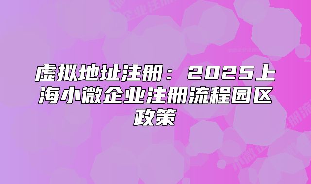 虚拟地址注册：2025上海小微企业注册流程园区政策
