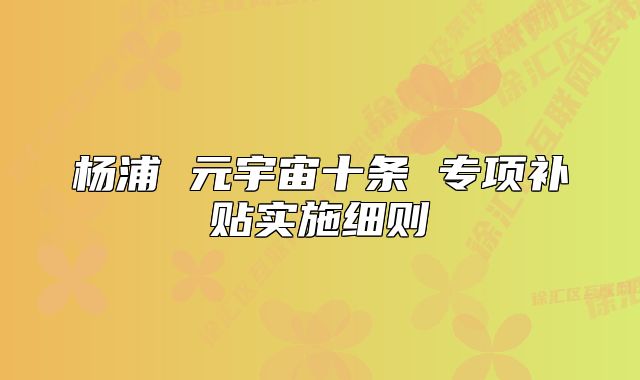 杨浦 元宇宙十条 专项补贴实施细则