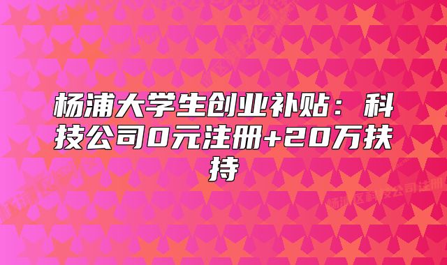 杨浦大学生创业补贴:科技公司0元注册+20万扶持