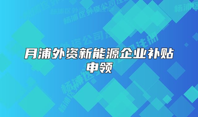 月浦外资新能源企业补贴申领