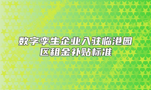 数字孪生企业入驻临港园区租金补贴标准