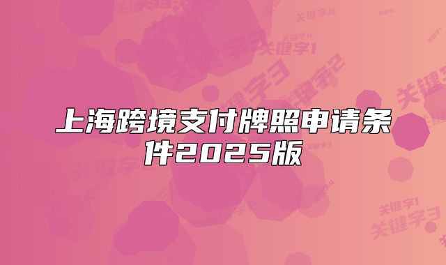 上海跨境支付牌照申请条件2025版