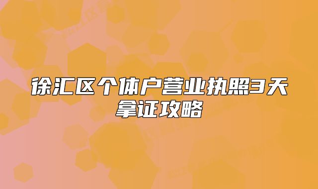 徐汇区个体户营业执照3天拿证攻略