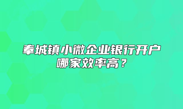 奉城镇小微企业银行开户哪家效率高？