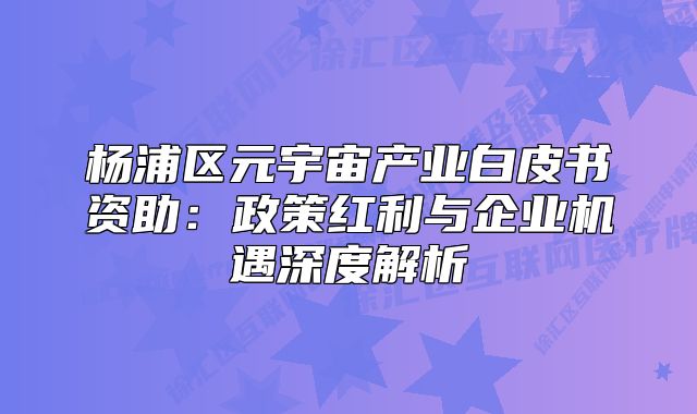 杨浦区元宇宙产业白皮书资助：政策红利与企业机遇深度解析