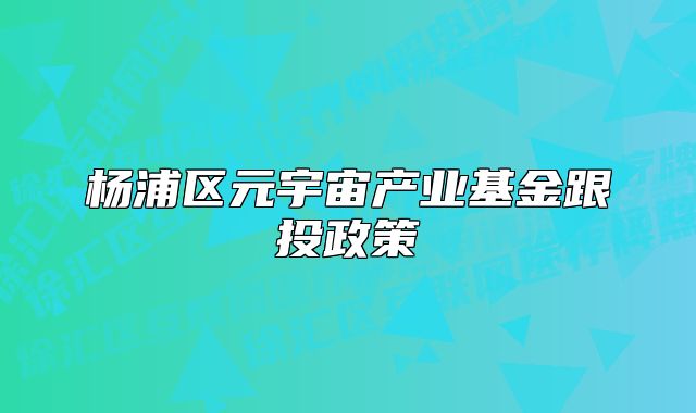 杨浦区元宇宙产业基金跟投政策