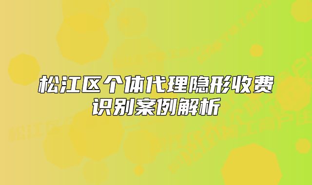 松江区个体代理隐形收费识别案例解析