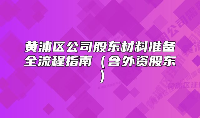 黄浦区公司股东材料准备全流程指南（含外资股东）