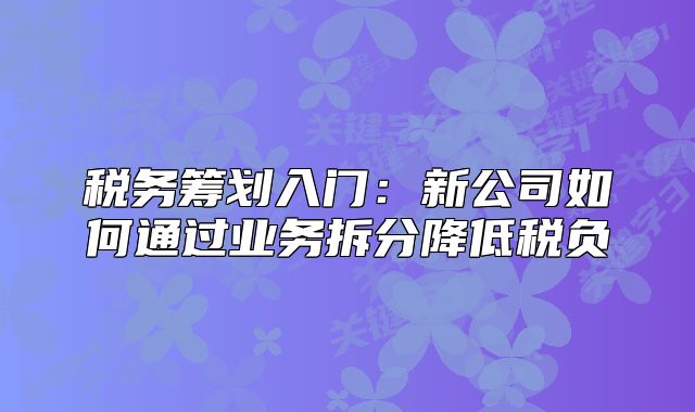 税务筹划入门：新公司如何通过业务拆分降低税负
