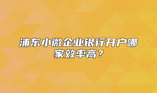 浦东小微企业银行开户哪家效率高？