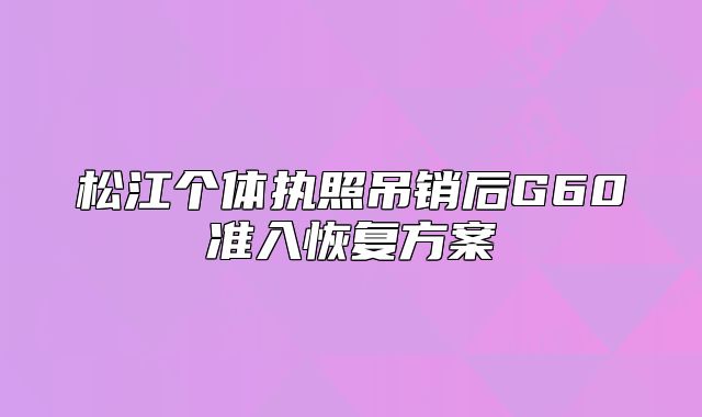 松江个体执照吊销后G60准入恢复方案