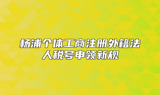 杨浦个体工商注册外籍法人税号申领新规