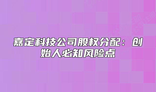 嘉定科技公司股权分配:创始人必知风险点