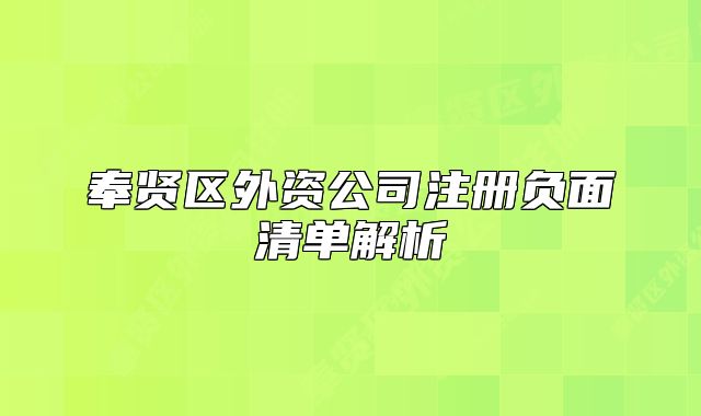 奉贤区外资公司注册负面清单解析