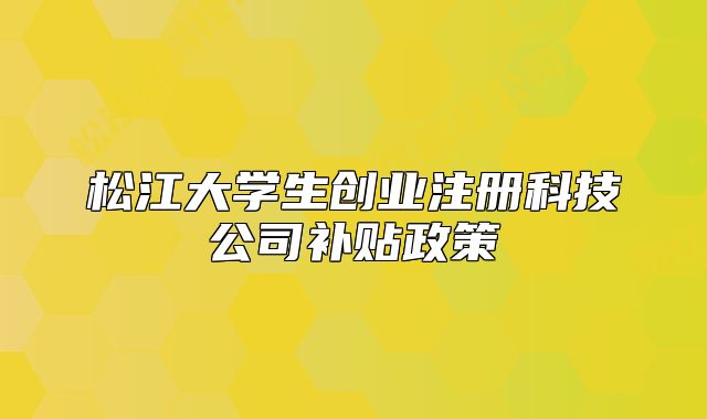 松江大学生创业注册科技公司补贴政策