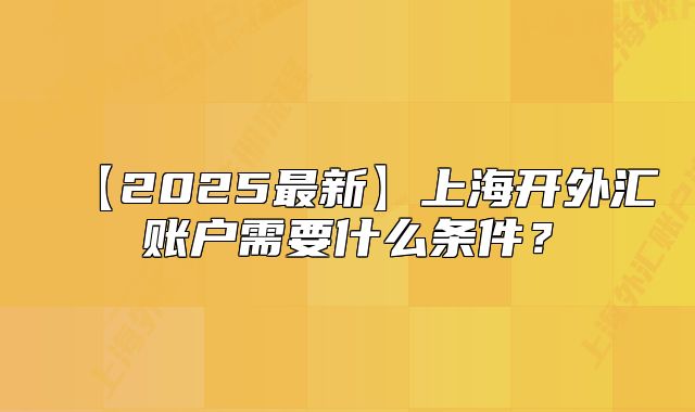 【2025最新】上海开外汇账户需要什么条件?