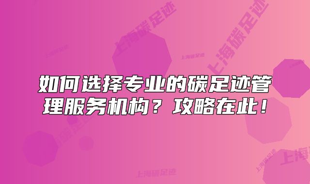 如何选择专业的碳足迹管理服务机构?攻略在此!