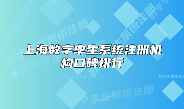 上海数字孪生系统注册机构口碑排行