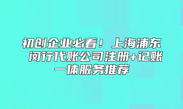 上海浦东 闵行代账公司注册+记账一体服务推荐