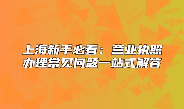 上海新手必看:营业执照办理常见问题一站式解答