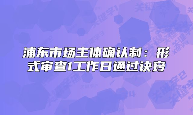 浦东市场主体确认制：形式审查1工作日通过诀窍