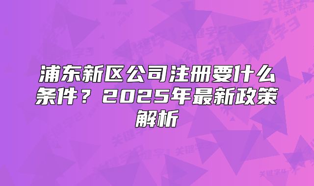 浦东新区公司注册要什么条件?2025年最新政策解析