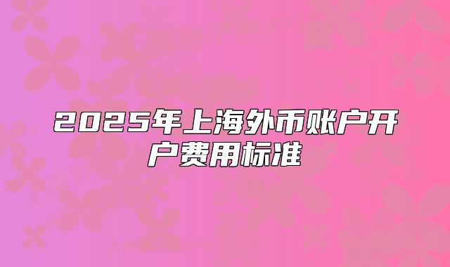 2025年上海外币账户开户费用标准