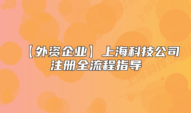 【外资企业】上海科技公司注册全流程指导