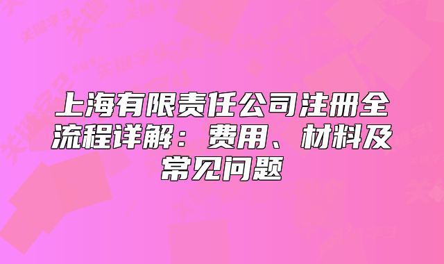 上海有限责任公司注册全流程详解:费用、材料及常见问题