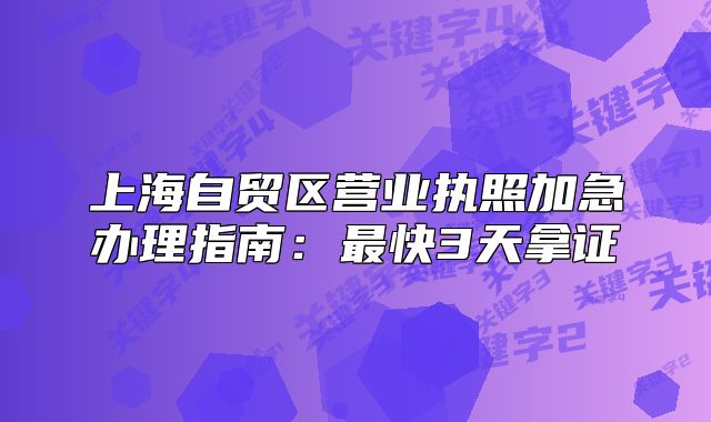 上海自贸区营业执照加急办理指南:最快3天拿证