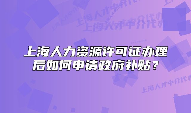 上海人力资源许可证办理后如何申请政府补贴?