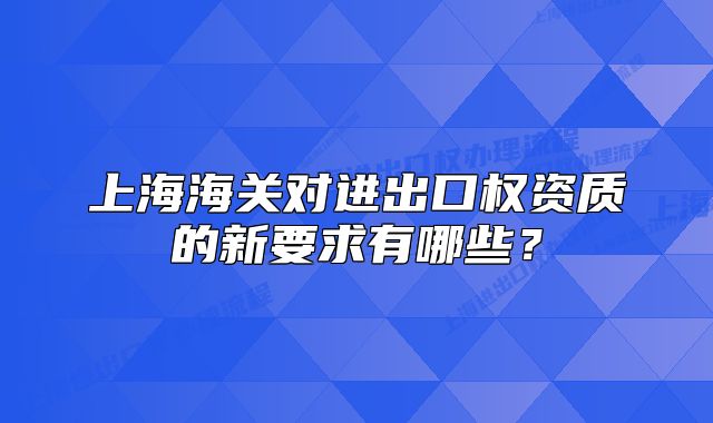 上海海关对进出口权资质的新要求有哪些？