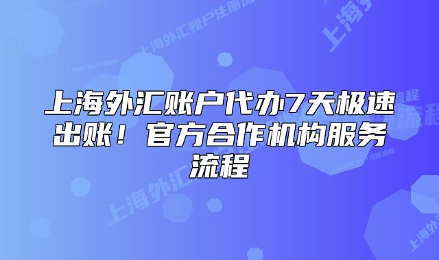 上海外汇账户代办7天极速出账！官方合作机构服务流程