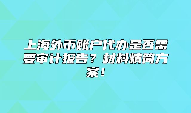 上海外币账户代办是否需要审计报告?材料精简方案!