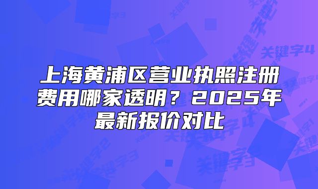 上海黄浦区营业执照注册费用哪家透明?2025年最新报价对比