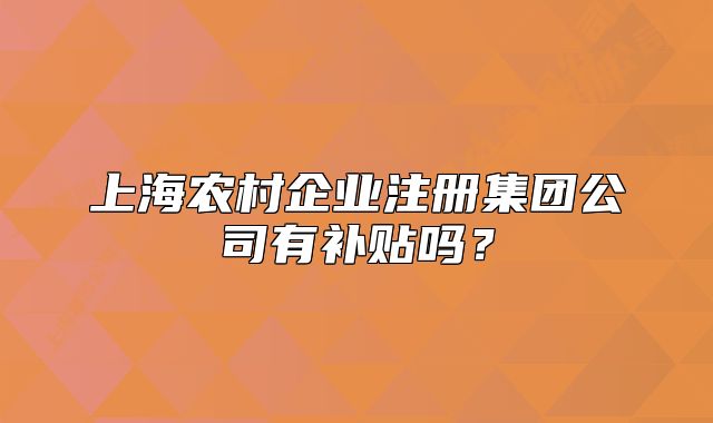上海农村企业注册集团公司有补贴吗?