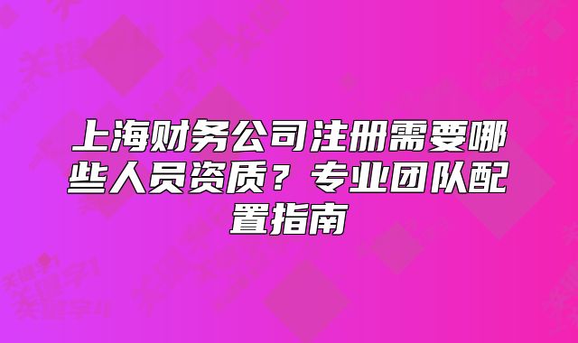 上海财务公司注册需要哪些人员资质?专业团队配置指南