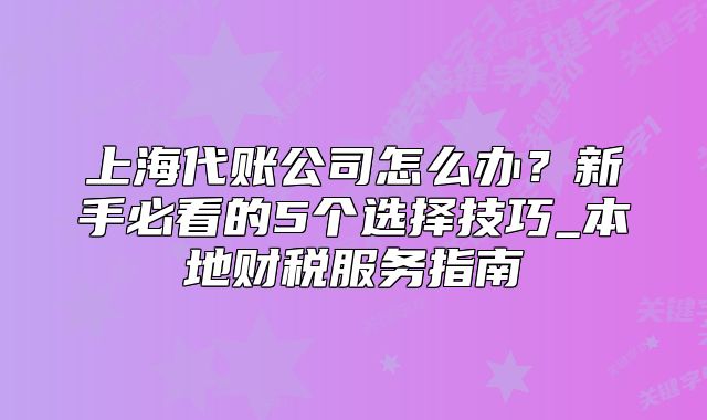 上海代账公司怎么办?新手必看的5个选择技巧_本地财税服务指南